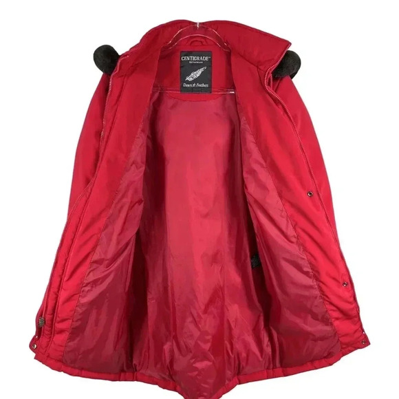 Centigrade Womens XS Down Red Jacket Removable Faux Fur Hood Long Quilted Coat - Picture 4 of 16